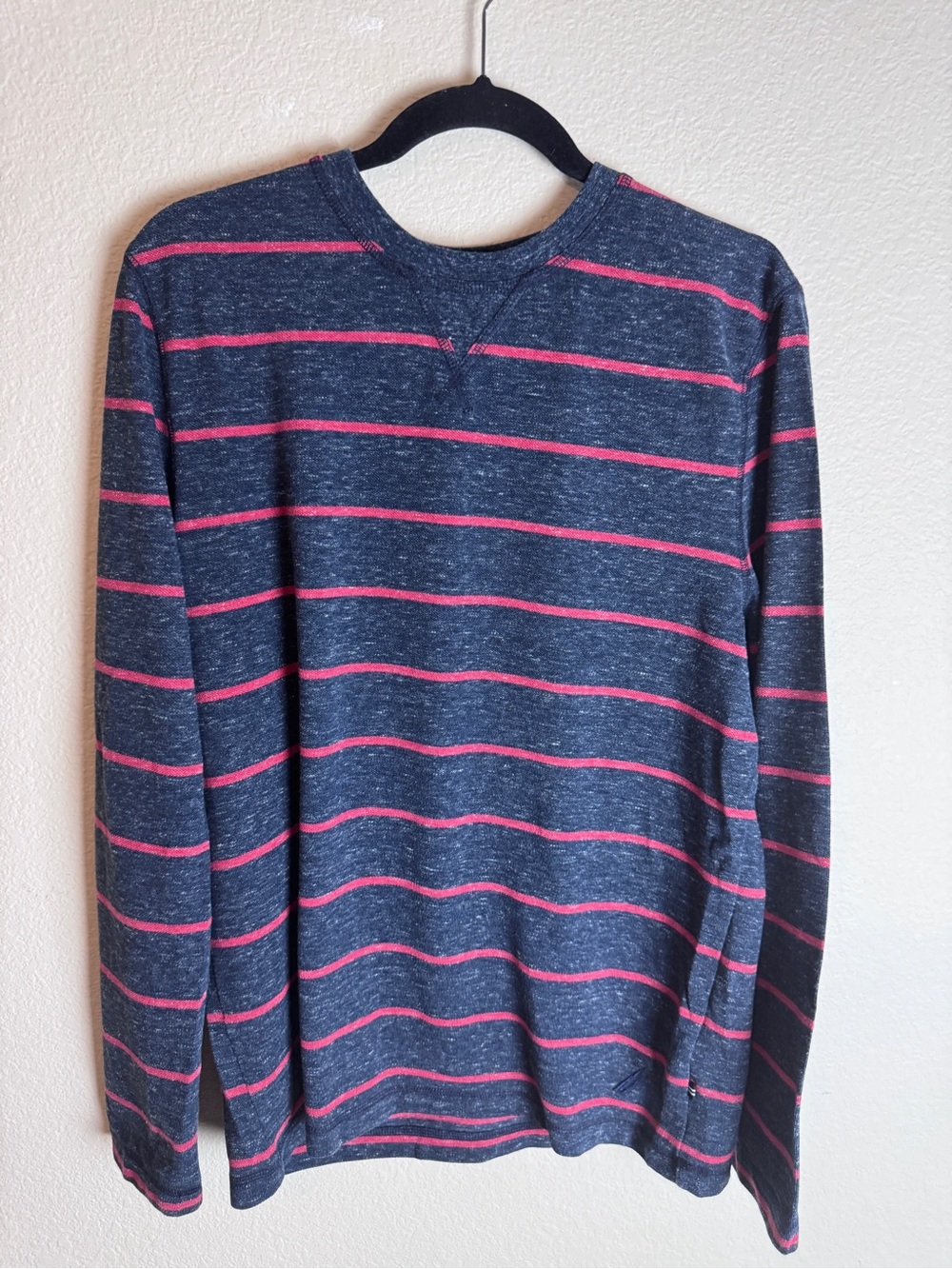 Nautica Men's Navy Red Striped Crew Neck Knit Pullover Sweater Long Sleeve L